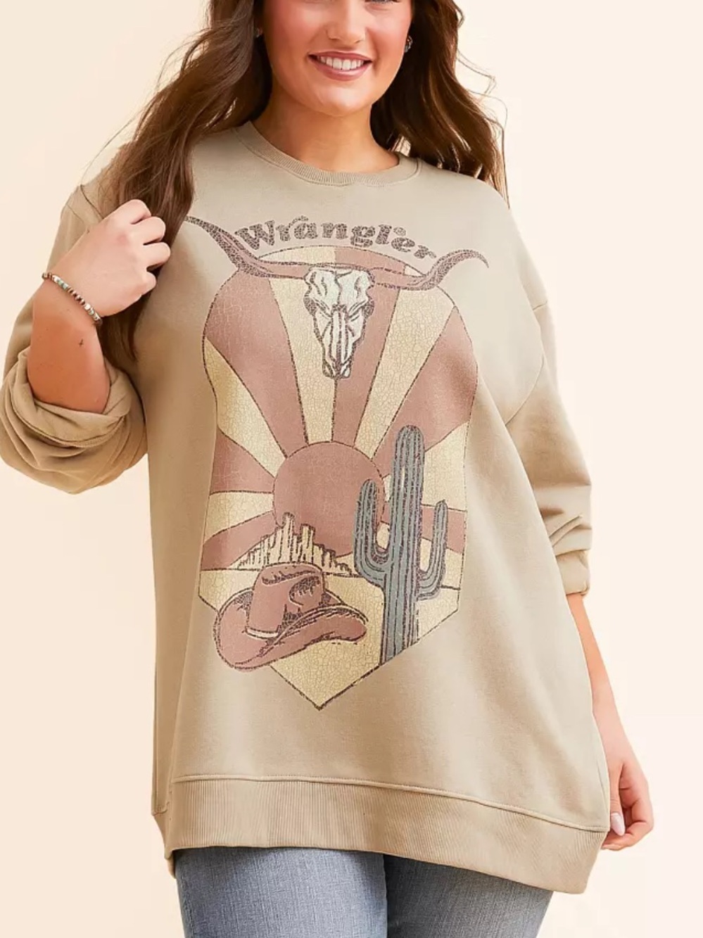 Wrangler Billy Sunset Oversized Pullover Sweatshirt Western Graphic Small